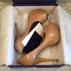 Stuart Weitzman Adobe Aniline Patent Peep Toe Pump